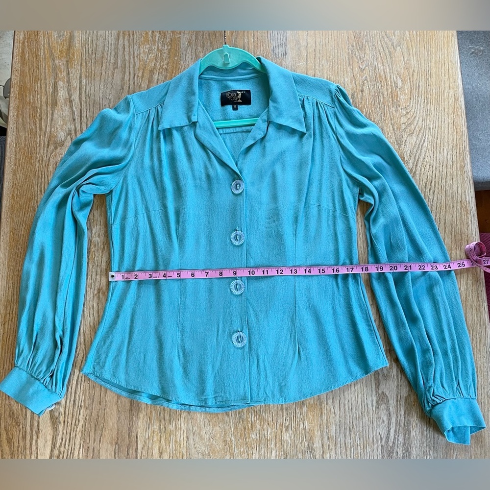 House of Foxy 1940s style blouse in bright duckegg UK size 12 - Picture 8 of 14